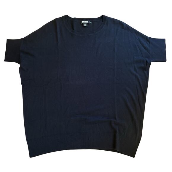 DKNY Silk & Cashmere Black Oversized Sz Med Crew Neck Short Sleeves Sweater - Picture 1 of 7